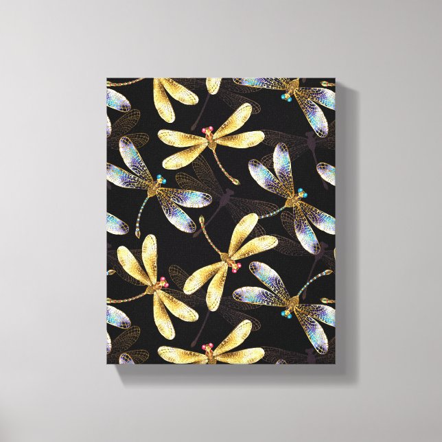 Seamless Pattern with Golden Dragonflies Canvas Print (Front)