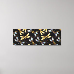 Seamless Pattern with Golden Dragonflies Canvas Print