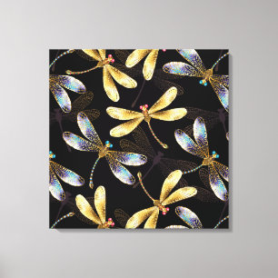 Seamless Pattern with Golden Dragonflies Canvas Print