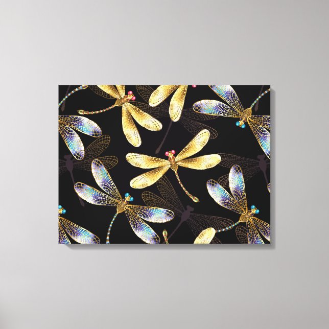 Seamless Pattern with Golden Dragonflies Canvas Print (Front)