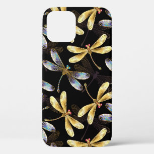 Seamless Pattern with Golden Dragonflies iPhone 12 Case