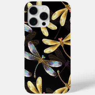 Seamless Pattern with Golden Dragonflies iPhone 15 Pro Max Case