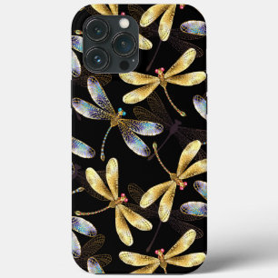 Seamless Pattern with Golden Dragonflies iPhone 13 Pro Max Case