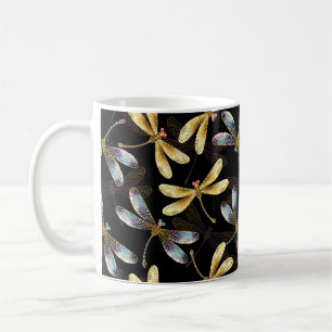Seamless Pattern with Golden Dragonflies Coffee Mug