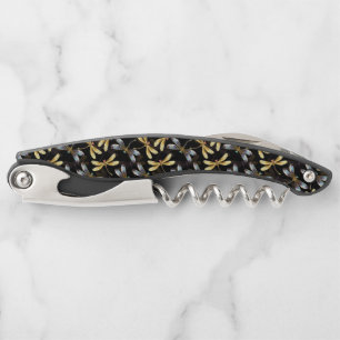 Seamless Pattern with Golden Dragonflies Corkscrew
