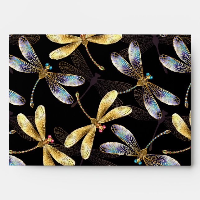 Seamless Pattern with Golden Dragonflies Envelope (Front)