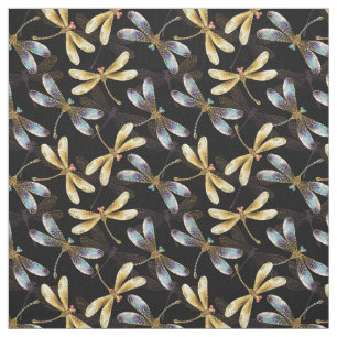 Seamless Pattern with Golden Dragonflies Fabric
