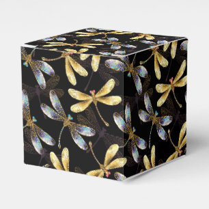 Seamless Pattern with Golden Dragonflies Favor Box