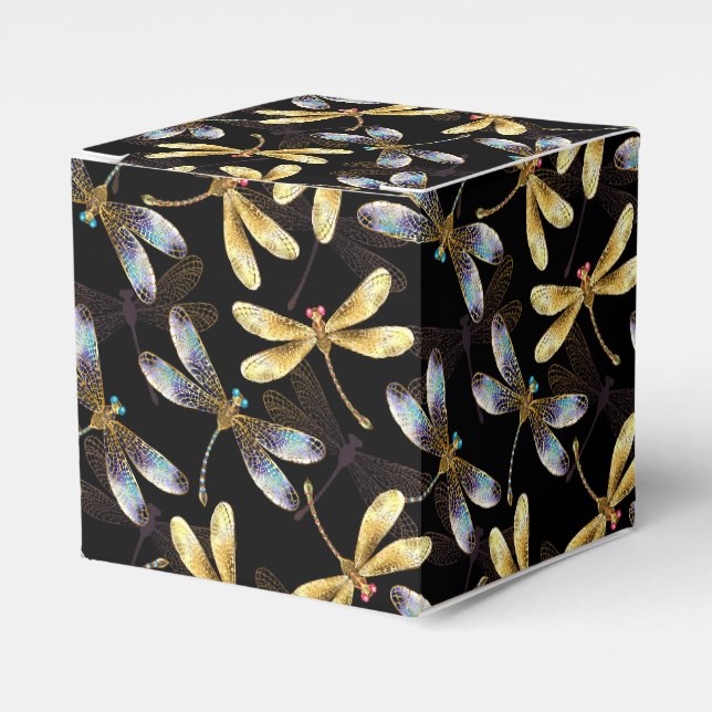 Seamless Pattern with Golden Dragonflies Favor Box (Front Side)