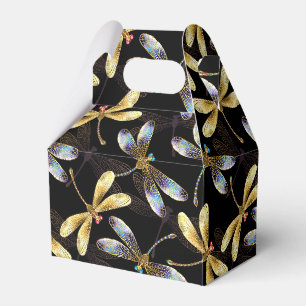 Seamless Pattern with Golden Dragonflies Favor Box