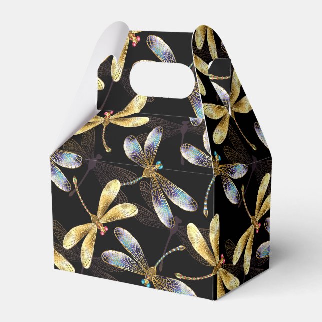 Seamless Pattern with Golden Dragonflies Favor Box (Front Side)