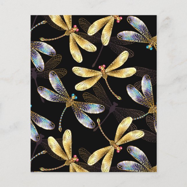 Seamless Pattern with Golden Dragonflies Flyer (Front)