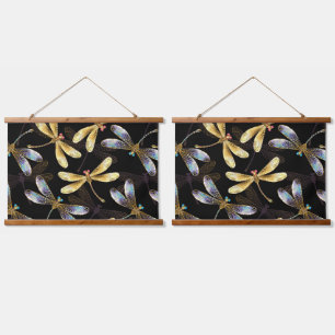 Seamless Pattern with Golden Dragonflies Hanging Tapestry