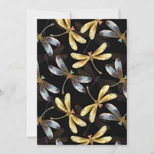 Seamless Pattern with Golden Dragonflies Invitation