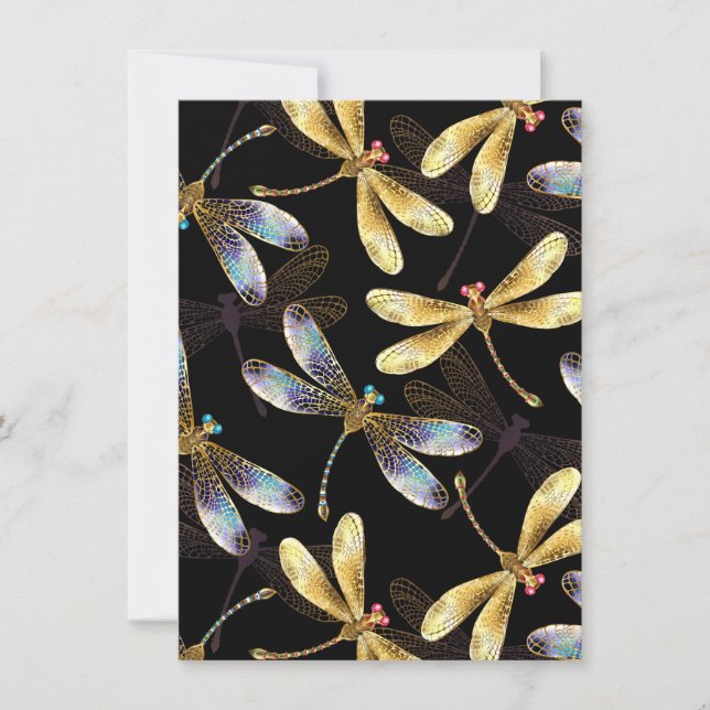 Seamless Pattern with Golden Dragonflies Invitation (Front)