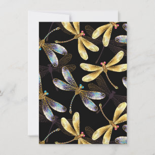 Seamless Pattern with Golden Dragonflies Invitation