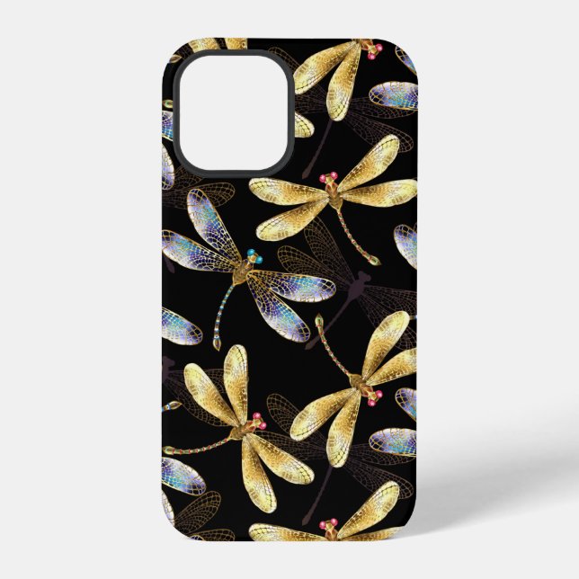 Seamless Pattern with Golden Dragonflies iPhone Case (Back)