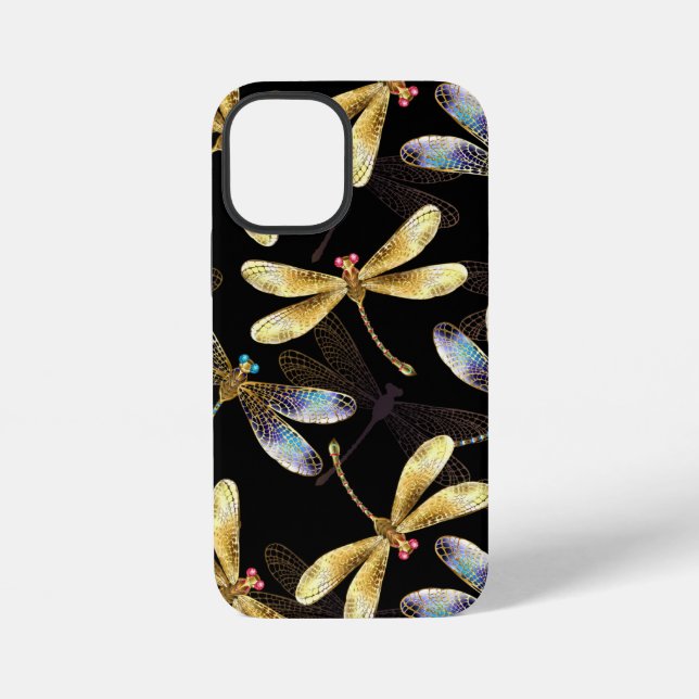 Seamless Pattern with Golden Dragonflies iPhone Case (Back)
