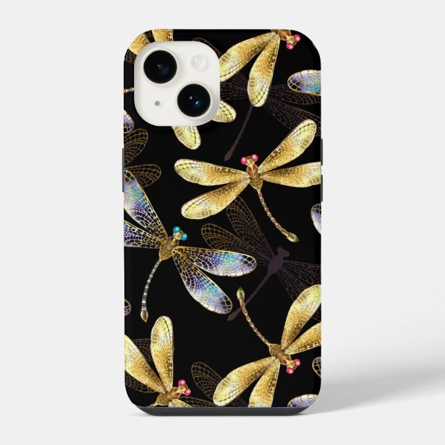Seamless Pattern with Golden Dragonflies iPhone Case (Back)