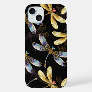 Seamless Pattern with Golden Dragonflies iPhone 15 Plus Case