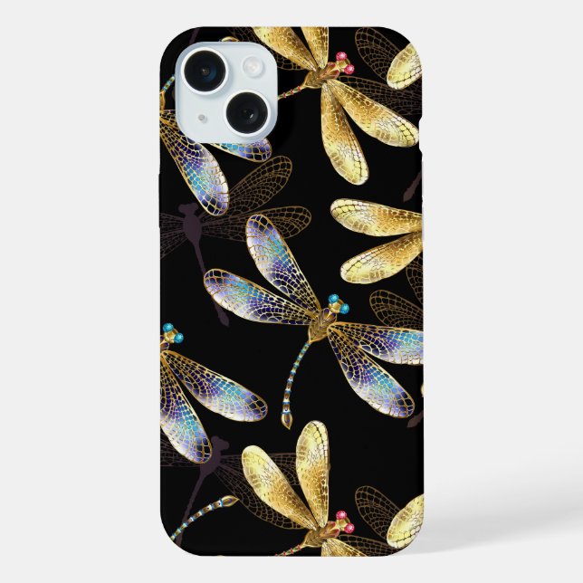 Seamless Pattern with Golden Dragonflies iPhone Case (Back)