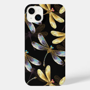 Seamless Pattern with Golden Dragonflies iPhone 14 Plus Case