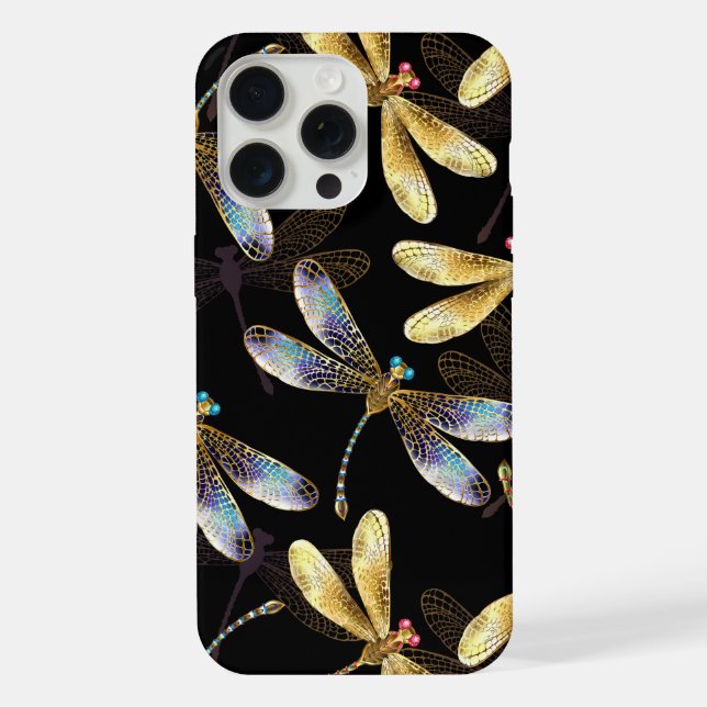 Seamless Pattern with Golden Dragonflies iPhone Case (Back)