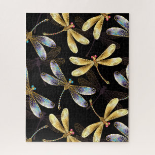 Seamless Pattern with Golden Dragonflies Jigsaw Puzzle