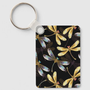 Seamless Pattern with Golden Dragonflies Keychain