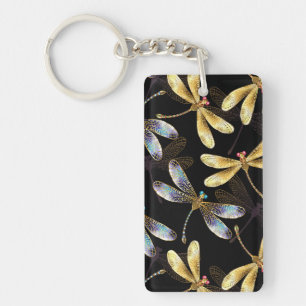 Seamless Pattern with Golden Dragonflies Keychain