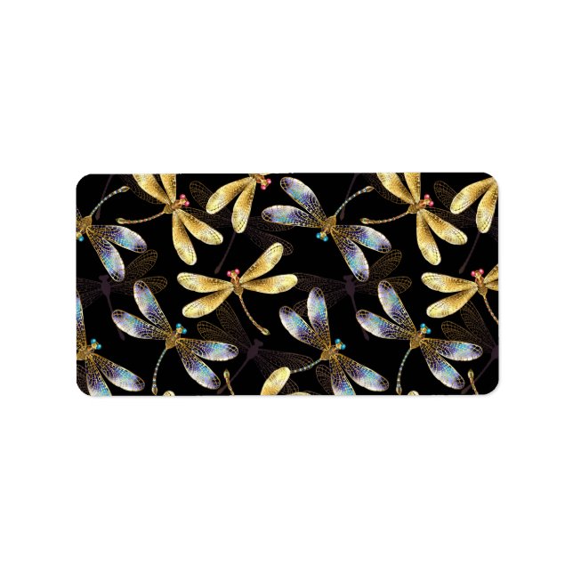 Seamless Pattern with Golden Dragonflies Label (Front)