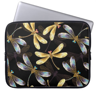 Seamless Pattern with Golden Dragonflies Laptop Sleeve