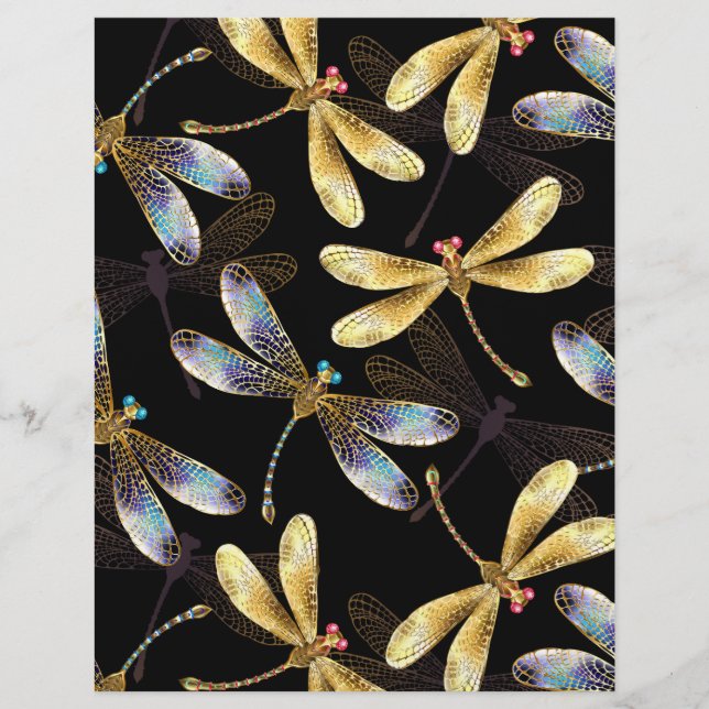 Seamless Pattern with Golden Dragonflies Letterhead (Front)