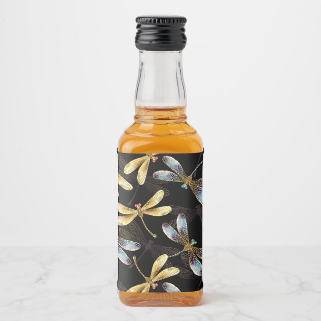 Seamless Pattern with Golden Dragonflies Liquor Bottle Label (Front)