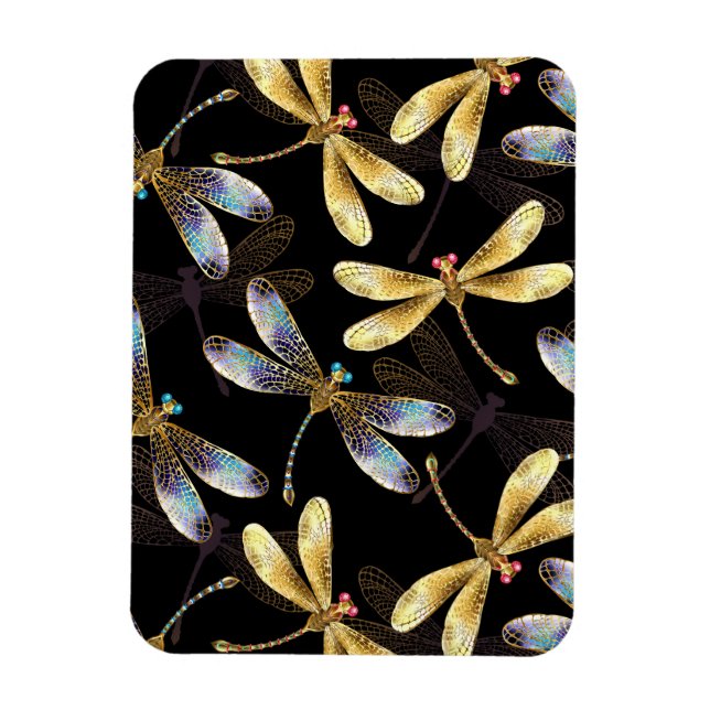 Seamless Pattern with Golden Dragonflies Magnet (Vertical)