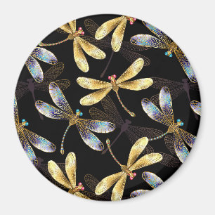 Seamless Pattern with Golden Dragonflies Magnet