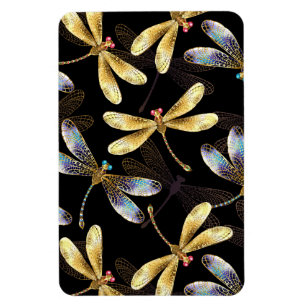 Seamless Pattern with Golden Dragonflies Magnet
