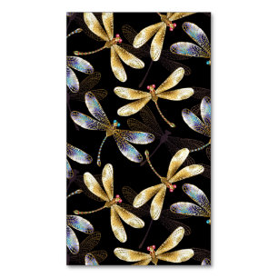 Seamless Pattern with Golden Dragonflies Magnetic Business Card