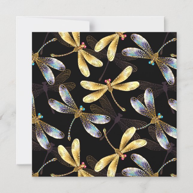 Seamless Pattern with Golden Dragonflies Magnetic Invitation (Front)