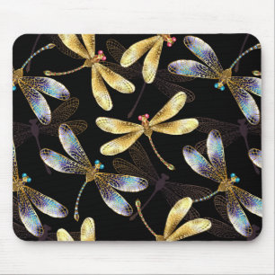 Seamless Pattern with Golden Dragonflies Mouse Pad