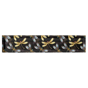 Seamless Pattern with Golden Dragonflies Nameplate