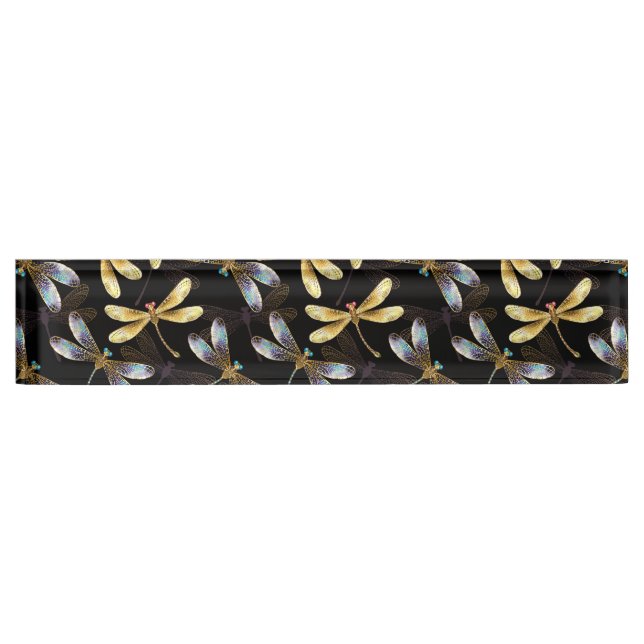 Seamless Pattern with Golden Dragonflies Nameplate (Front)