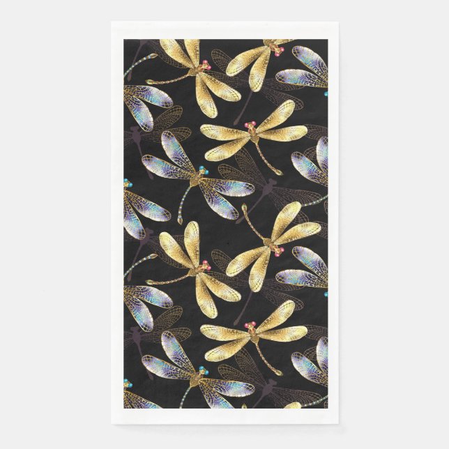 Seamless Pattern with Golden Dragonflies Napkin (Front)