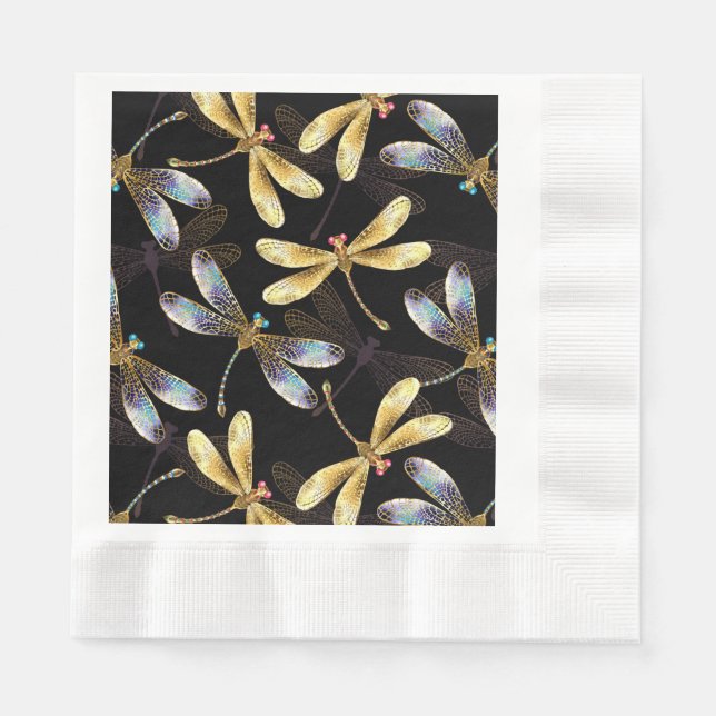 Seamless Pattern with Golden Dragonflies Napkin (Front)