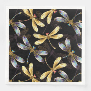 Seamless Pattern with Golden Dragonflies Napkin