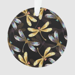 Seamless Pattern with Golden Dragonflies Ornament