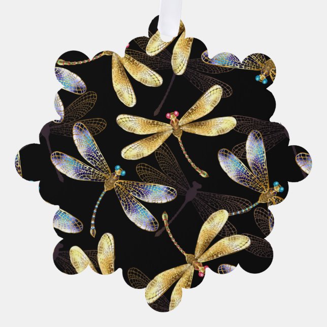 Seamless Pattern with Golden Dragonflies Ornament Card (Front)
