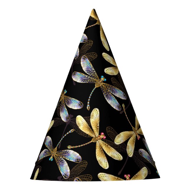 Seamless Pattern with Golden Dragonflies Party Hat (Front)