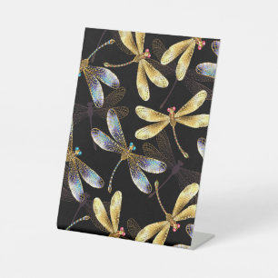 Seamless Pattern with Golden Dragonflies Pedestal Sign