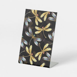 Seamless Pattern with Golden Dragonflies Pedestal Sign